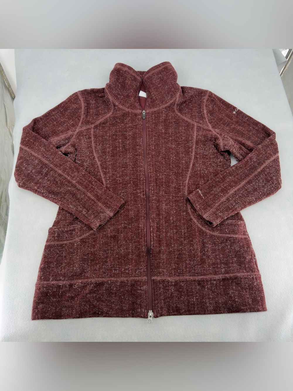 Columbia Suspiciously Sweet Burgundy Wool Blend Full Zip Fleece Jacket Xl womens